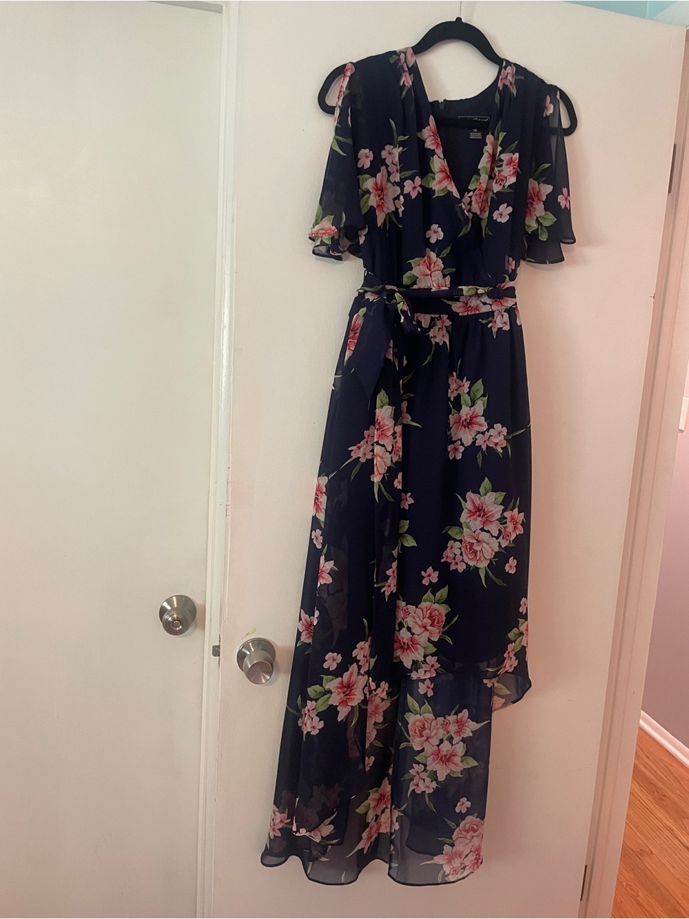 Worn once! Jessica Howard Navy Maxi Dress with Pink Floral Print